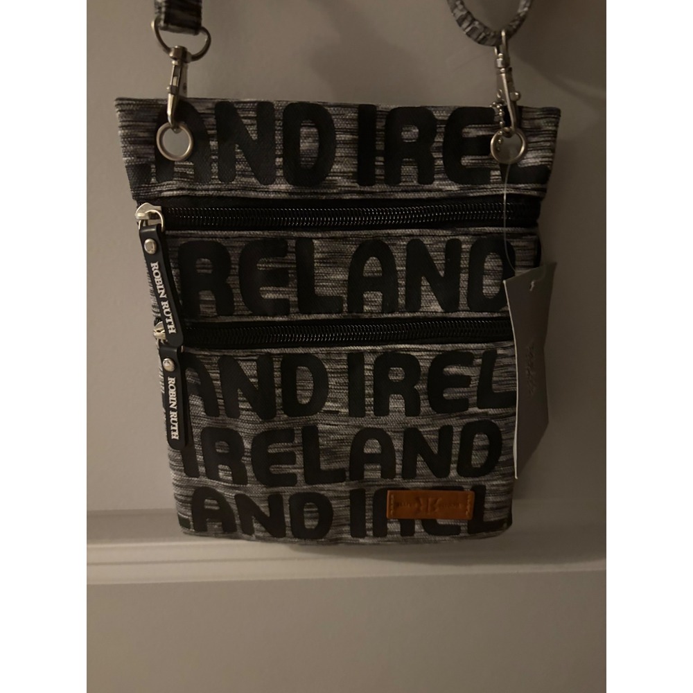 Robin Ruth Ireland Crossbody Bag Grey Black Typography Travel Messenger NWT